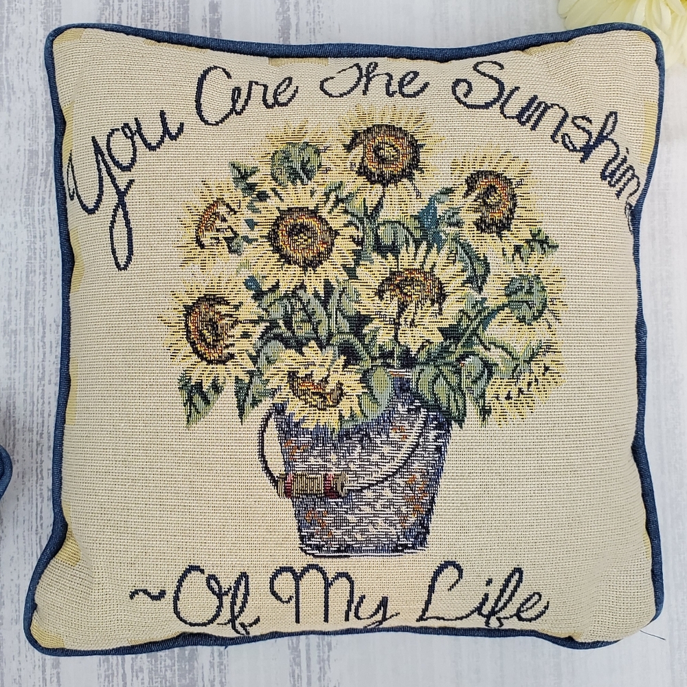 2 Sunflower Tapestry Throw Pillows 12" - Picture 5 of 13